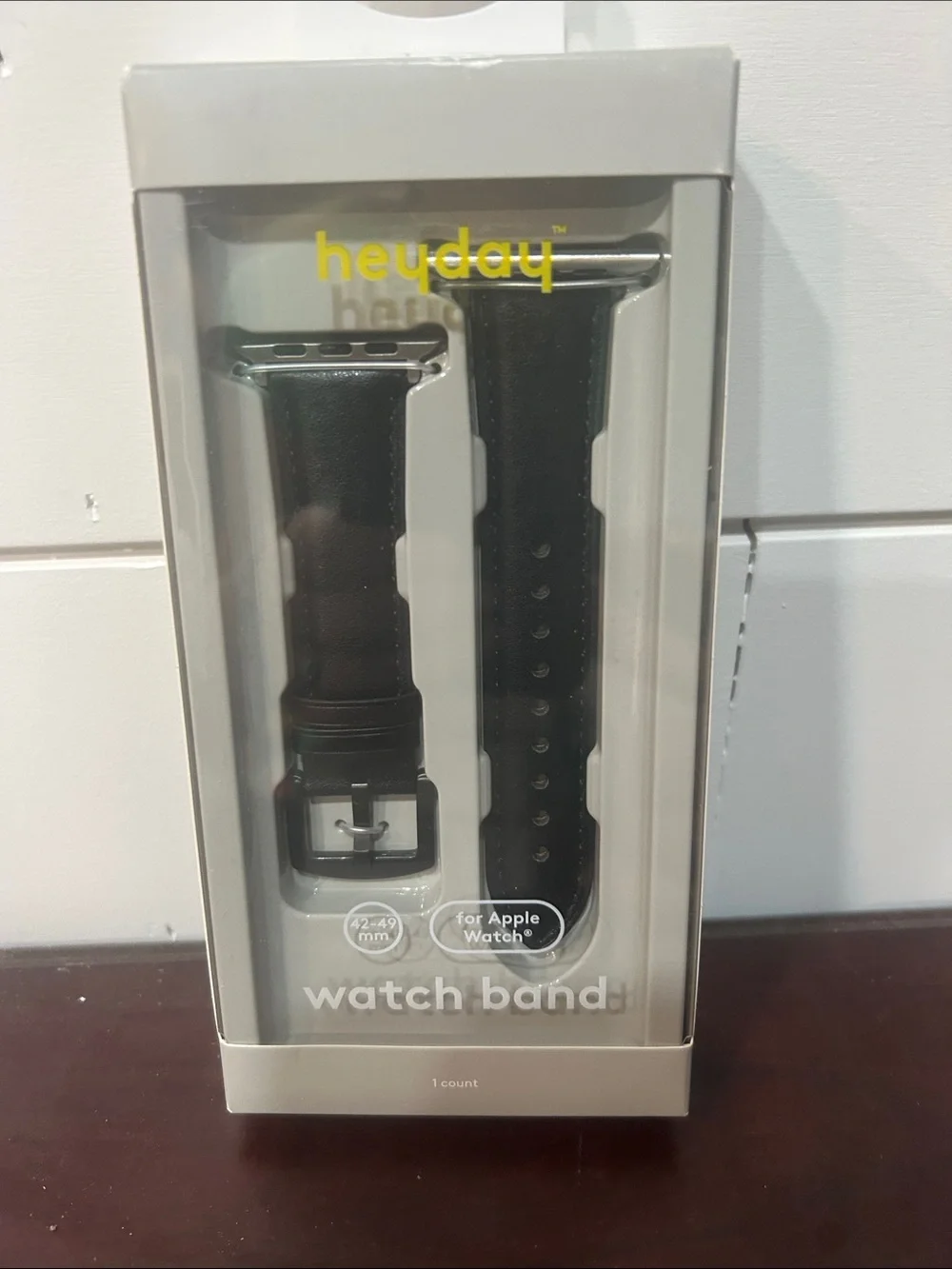 heyday Black Leather Watch Band for Apple Watch